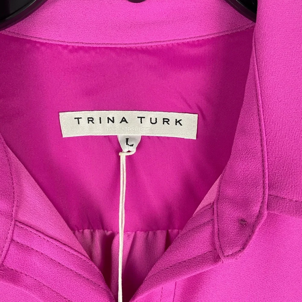Trina Turk Vibrant Pink‎ Casual Preppy Button Up Collared Shirt Dress